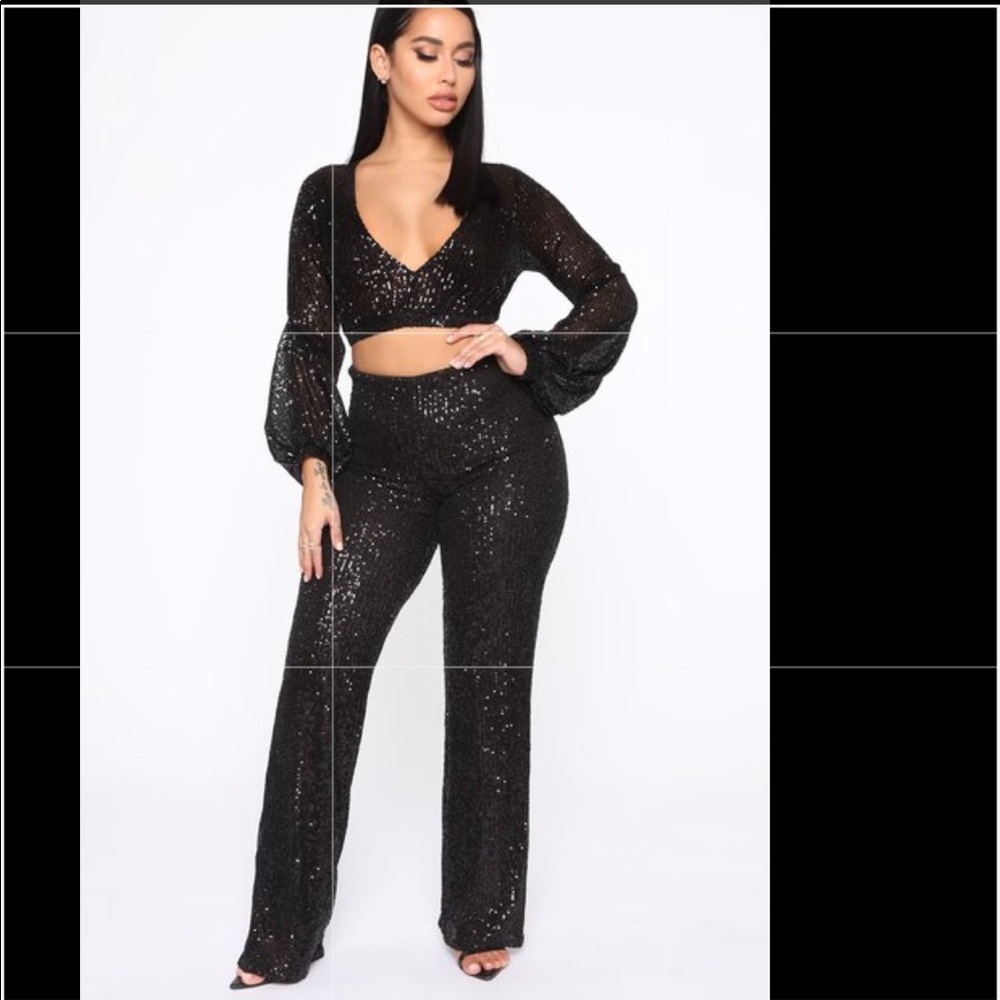 Brand new black sequin two piece set